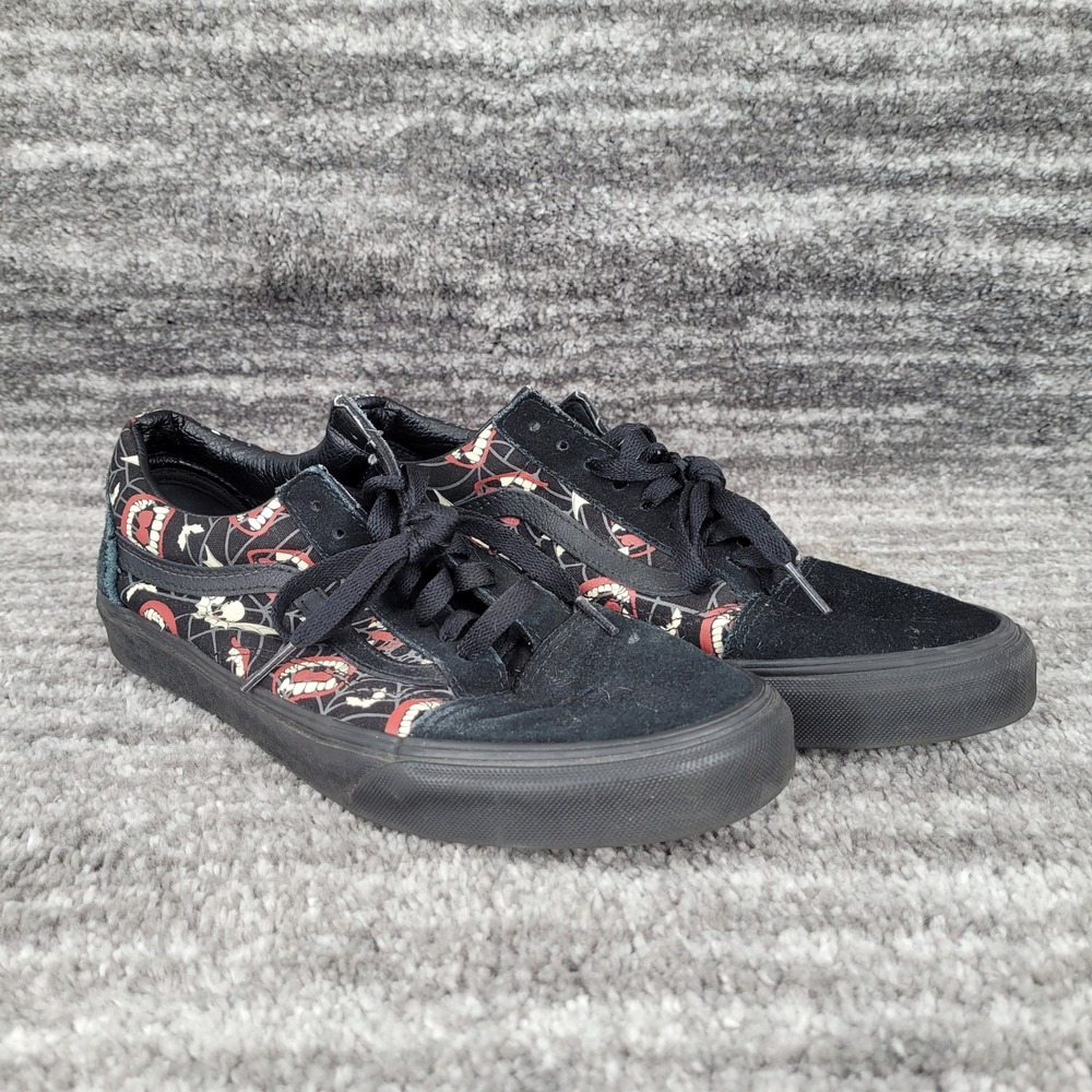 Vans Old Skool Mens 8.5 Black Suede Vampire Bat Skull Spiderweb Sneakers 507698